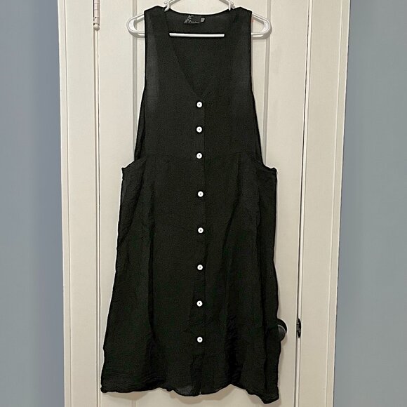 Fenini midi dress size XS full button oversized pockets sheer lagenlook black - Picture 1 of 8
